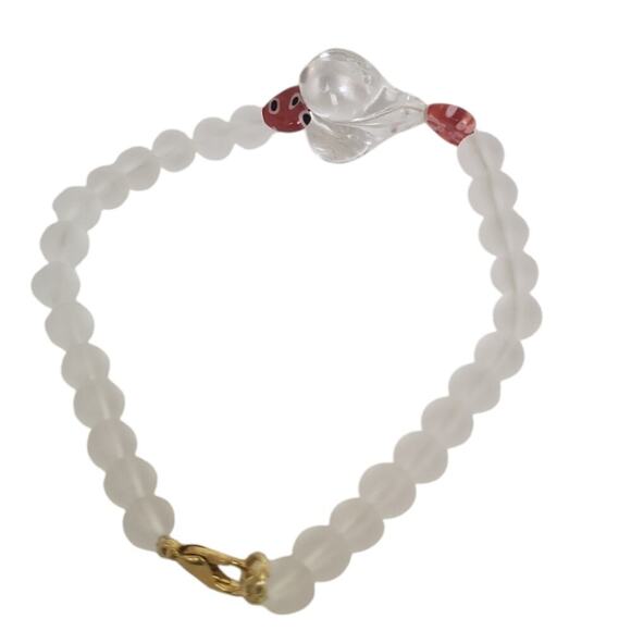 Frosted Glass Acrylic Heart Millefiori Bracelet - Picture 3 of 3